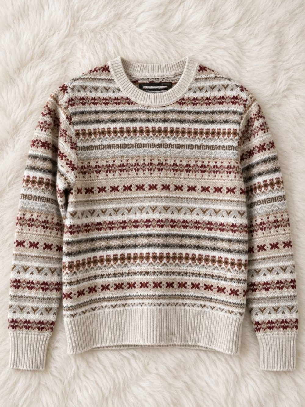 Cream Fair Isle Crewneck Sweater